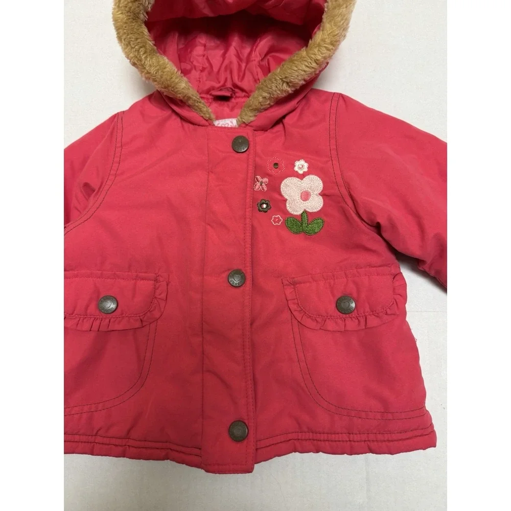 y2k OshKosh Bigosh pink zip up jacket with fur hood, kid's 18‎ months